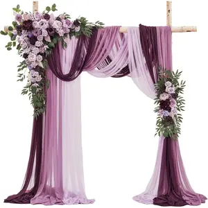 TINGE TIME Wedding Arch Flowers Kit (Pack of 5) - 2pcs Floral Arch Arrangement with 3pcs Wedding Arch Draping Fabric for Ceremony Arbor Wedding Decoration Reception Backdrop (Lavender &amp; Plum) Light Set