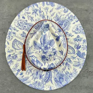 Blue Chinoiserie Suede Rancher Hat - Teardrop