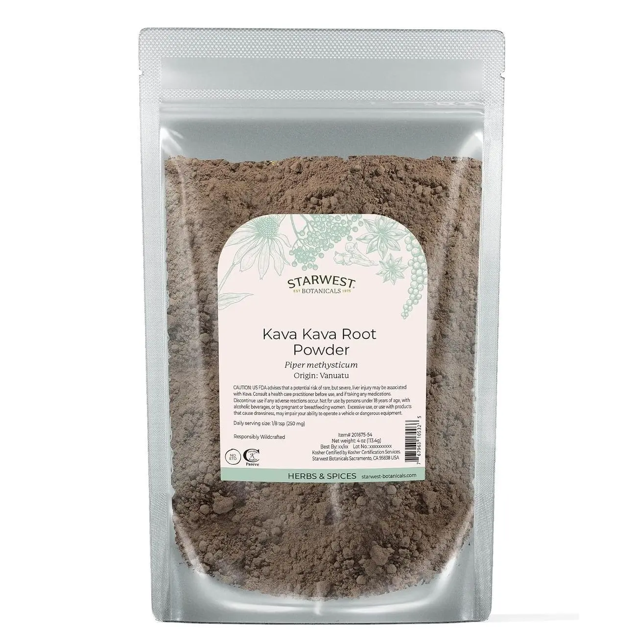 Starwest Botanicals Kava Kava Root Powder - Dried Herb for Tea & Beverages, Promotes Calm, Natural Piper Methysticum, Wildcrafted, Finely Ground, Certified Kosher - 4 oz Pouch