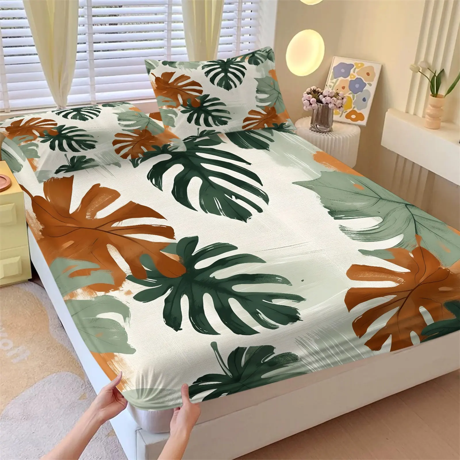 3Pcs Vintage Pastoral Floral Botanical Fitted Sheet Set, Bedsheet Sets, Soft and Comfortable Bed Sheet Set with Matching Pillowcases, No Fillers Bedding Set Ideal for Bedroom and Dorm Decor, Bedding, Perfect Gift for Friends and Family