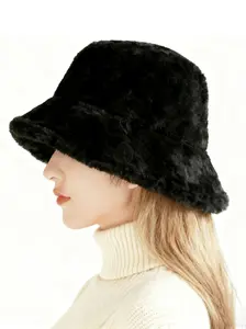 Winter Faux Fur Bucket Hat for Men and Women, Plush Warm Cap for Cold Weather, Fashionable Comfortable Outdoor Accessory, Fashion Matching Hat