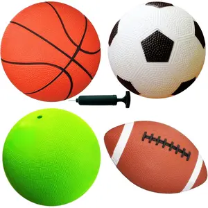 4-Pack Sports Balls for Toddlers & Kids with Pump – 5-Inch Soccer Ball, Basketball, Playground Ball & 6.5-Inch Football – Soft Small Balls for Indoor/Outdoor Play (Ages 2-7)