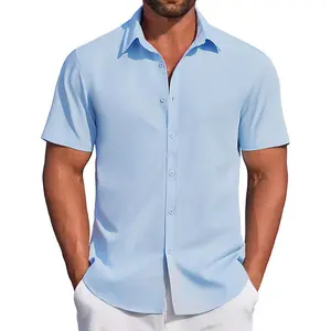 Men's Casual Dress Shirt Short Sleeve Button Down Shirts Summer Wedding Untucked Shirt Classic Fabric