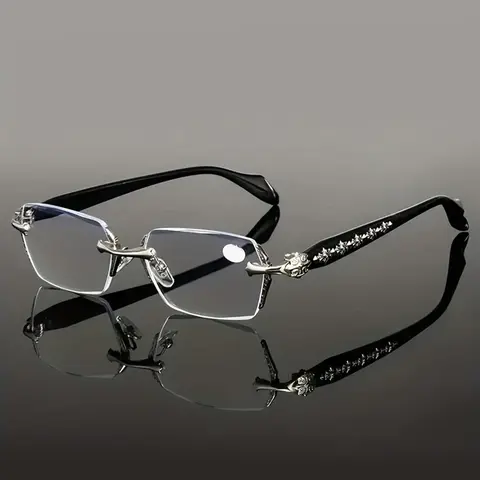 High-End Elegant Frameless Men's Glasses, Metal & Transparent Material Flat Lens, Suitable for Casual Wear, Luxury Social Occasions, Trendy Casual Frames Glasses, Fashion Glasses, Trending Glasses, Fashion Accessory Eyewear