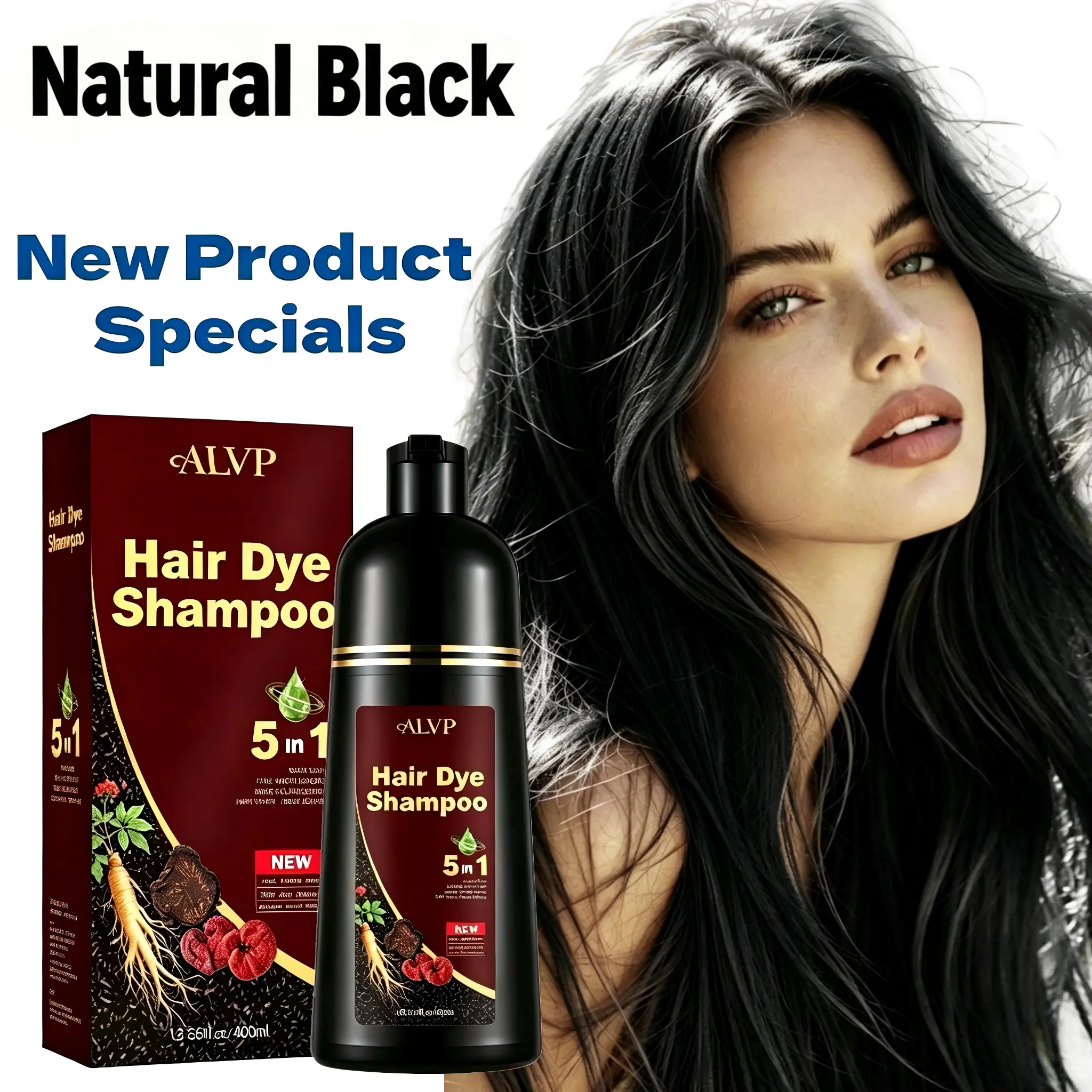 ALVP 2026 5-in-1 Hair Dye Shampoo, Ginseng-Infused Herbal Wine Red Formula for Women & Men, Nourishing Scalp Care, Long-Lasting, Blonde/Natural Black Options, 400ml, Ideal Gift