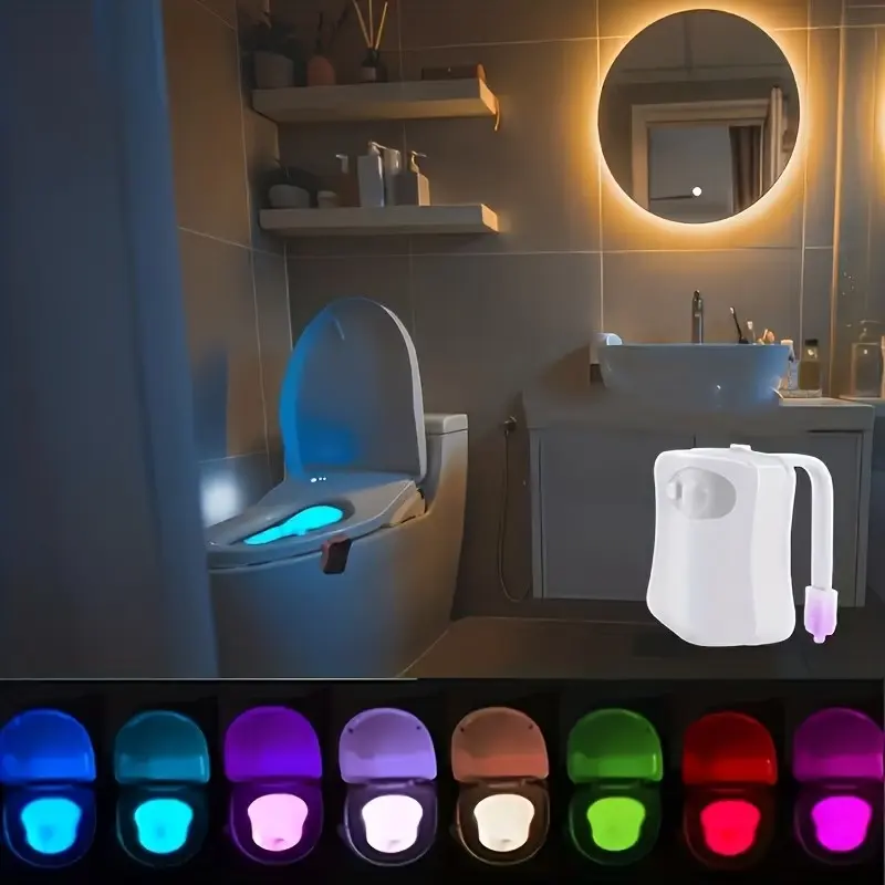 7 Color Changing LED Motion Sensor Toilet Seat Cover Light, Smart Bathroom Lamp, Easy Install, Battery Powered, Night Visible, Fashion Accessory, Lighting Modes Adjustable
