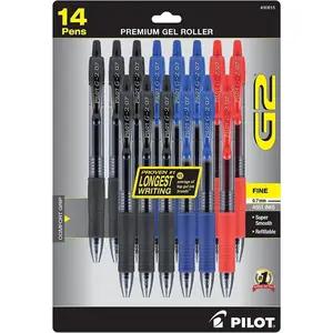 Pilot, G2 Premium Gel Roller Pens, Fine Point 0.7 mm, Blue, Black, Red, 14