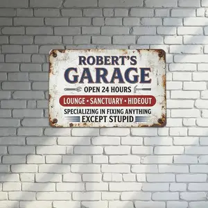 Personalized Garage Metal Sign, Funny Rusty Steel Pattern Workshop Décor