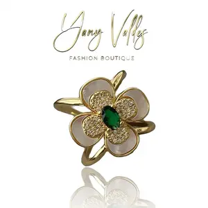 Clover Adjustable Ring Gold Plated with Zirconia for Women