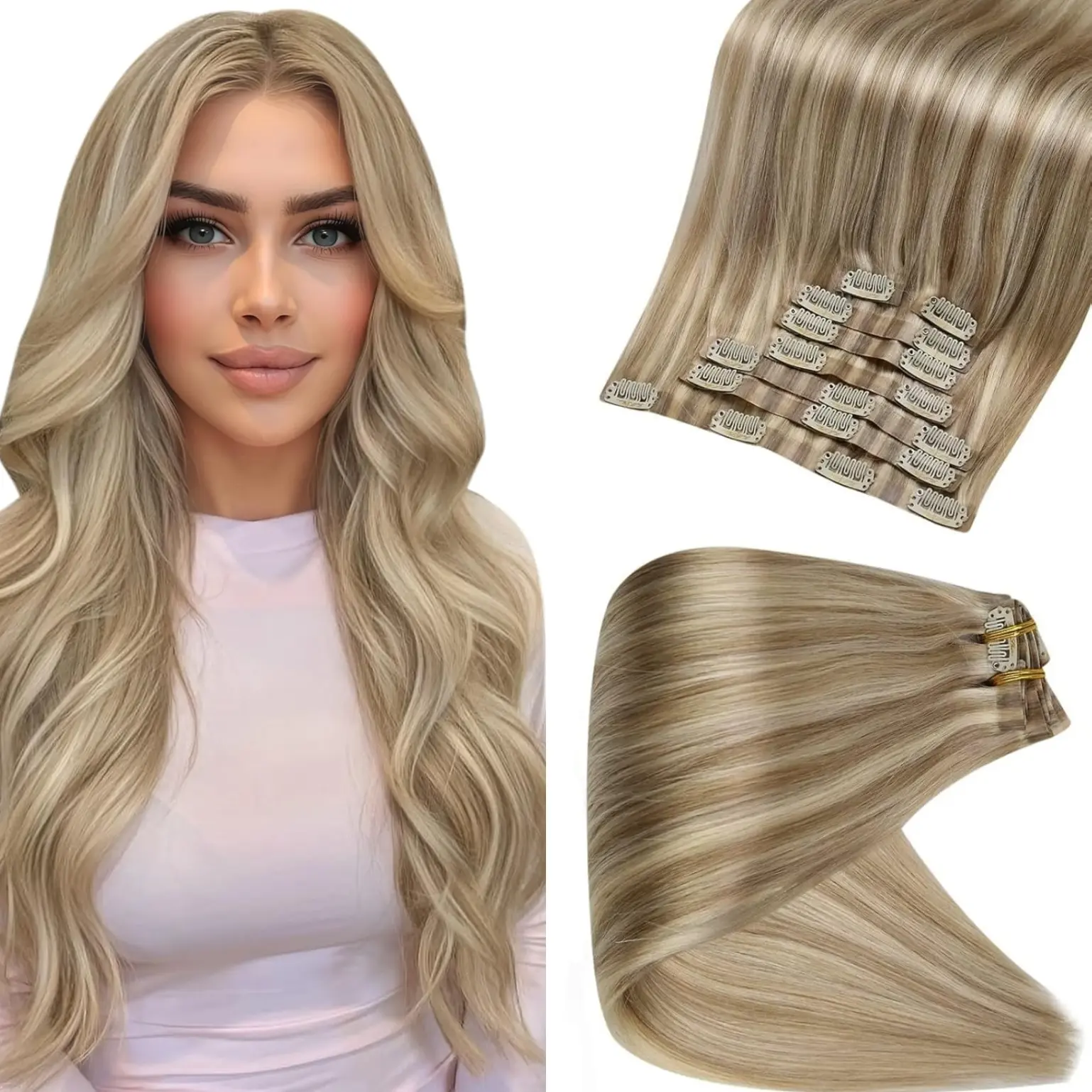 【16inch-22inch】Ve Sunny Clip in Extensions Softness Invisi Edge clip PU clip weft 6PCS 100Gram Fake Hair Lightweight Hairpiece