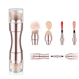 4 in 1 Makeup Brush, Eyeshadow Eye Lip Face Concealing Blush Foundation Brush All in One Retractable Travel Size Makeup Brush Set (rose gold brush)