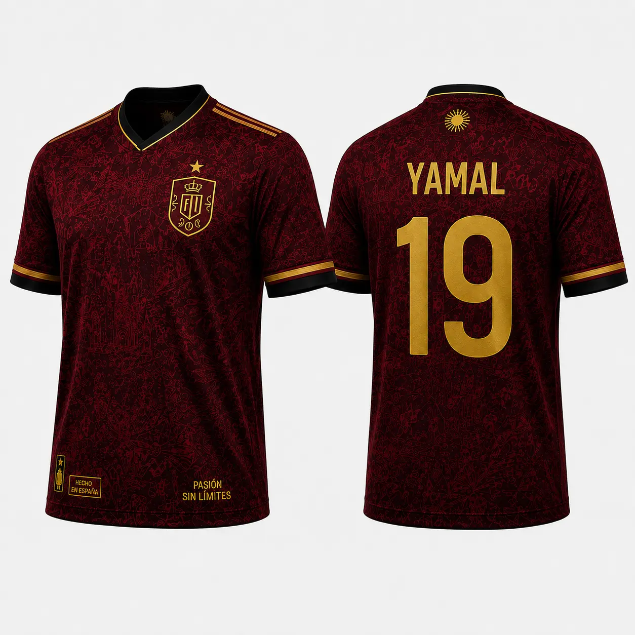 Spain National Team Jersey - Maroon with Gold Accents & "Pasión Sin Límites" Text
