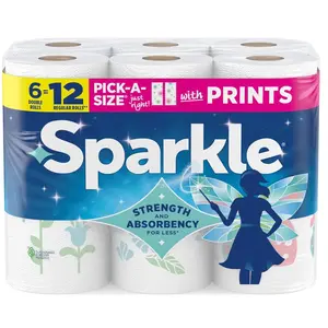 Sparkle Pick-A-Size Paper Towels, Spirited Print Design, 6 Double Rolls (660 Sheets Total) - Strong 2-Ply Towels for Kitchen Cleanup and Everyday Messes