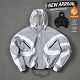 Men's Stylish Futuristic Techwear Hooded Jacket - Long Sleeve, Color Block Design, Trendy Street Outerwear, Adult Outdoor Coat with Zipper Pockets, Drawstring Hem for All-Season,sohochic