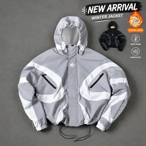 Men's Stylish Futuristic Techwear Hooded Jacket - Long Sleeve, Color Block Design, Trendy Street Outerwear, Adult Outdoor Coat with Zipper Pockets, Drawstring Hem for All-Season,sohochic