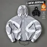 Men's Stylish Futuristic Techwear Hooded Jacket - Long Sleeve, Color Block Design, Trendy Street Outerwear, Adult Outdoor Coat with Zipper Pockets, Drawstring Hem for All-Season,sohochic