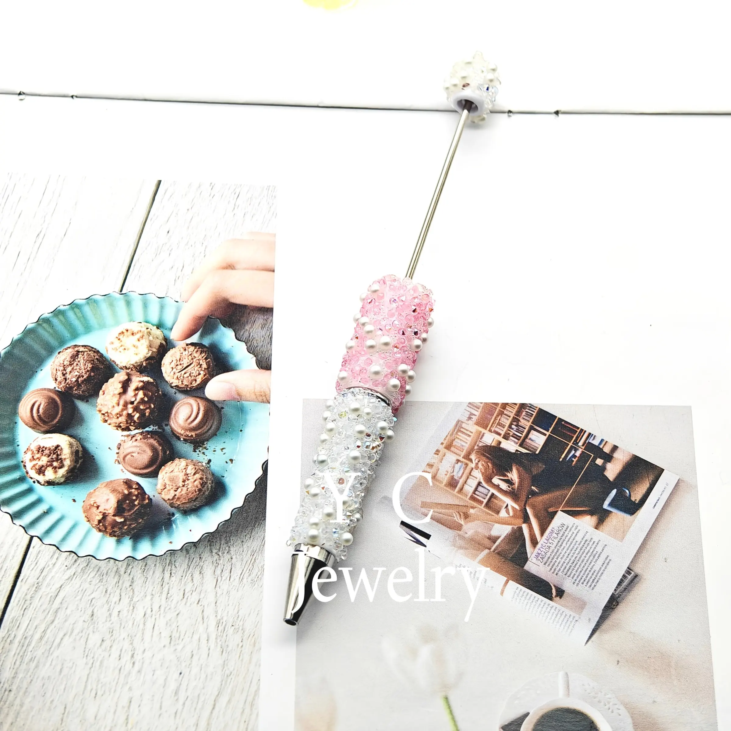 Handmade Pearl Diamond Beaded Pen Set, Cute Writing Pen, Office Decorative Writing Tool, Party Favors, School Stationery Supplies
