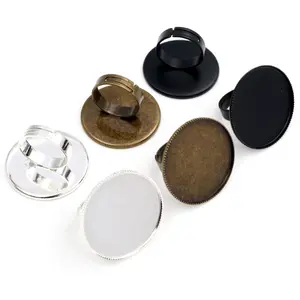 30mm 5pcs Black SilverColor Plated Brass Adjustable Ring Settings Blank/Base,Fit 30mm Glass Cabochons,Buttons