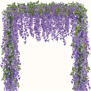 4pcs Faux Wisteria Hanging Vine, Artificial Wisteria Garland, Artificial Wisteria Vine Hanging Flower Greenery Garland, Artificial Flower Set for Home Garden Outdoor Wedding Arch Floral Decor, Artificial Flower Decoration, Spring Outdoor Decor