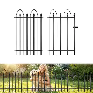 Arifaro Black Garden Fence — 32" High x 24" Wide (Includes 4 Panels + 1 Gate; Total Length: 10 Feet); Decorative Metal Border Fencing; Rust-Resistant Landscape Fence — Ideal for Dog Barriers, Flower Beds, Gardens, Patios, and Animal Enclosures.
