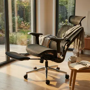 Ergonomic Office Chair with Footrest, High Back Mesh Desk Chair with 4D Armrests, Adjustable Headrest & Lumbar Support, Breathable Computer Chair for Home Office, Black