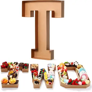13.7''H Fillable Cardboard Letter Box Paper Mache Candy Container for Charcuterie Birthday Treats Festival Decor (Letter T)