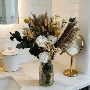 Preserved Dried Flower Bouquet with Vase, Wedding Table Centerpiece, Pampas Grass
