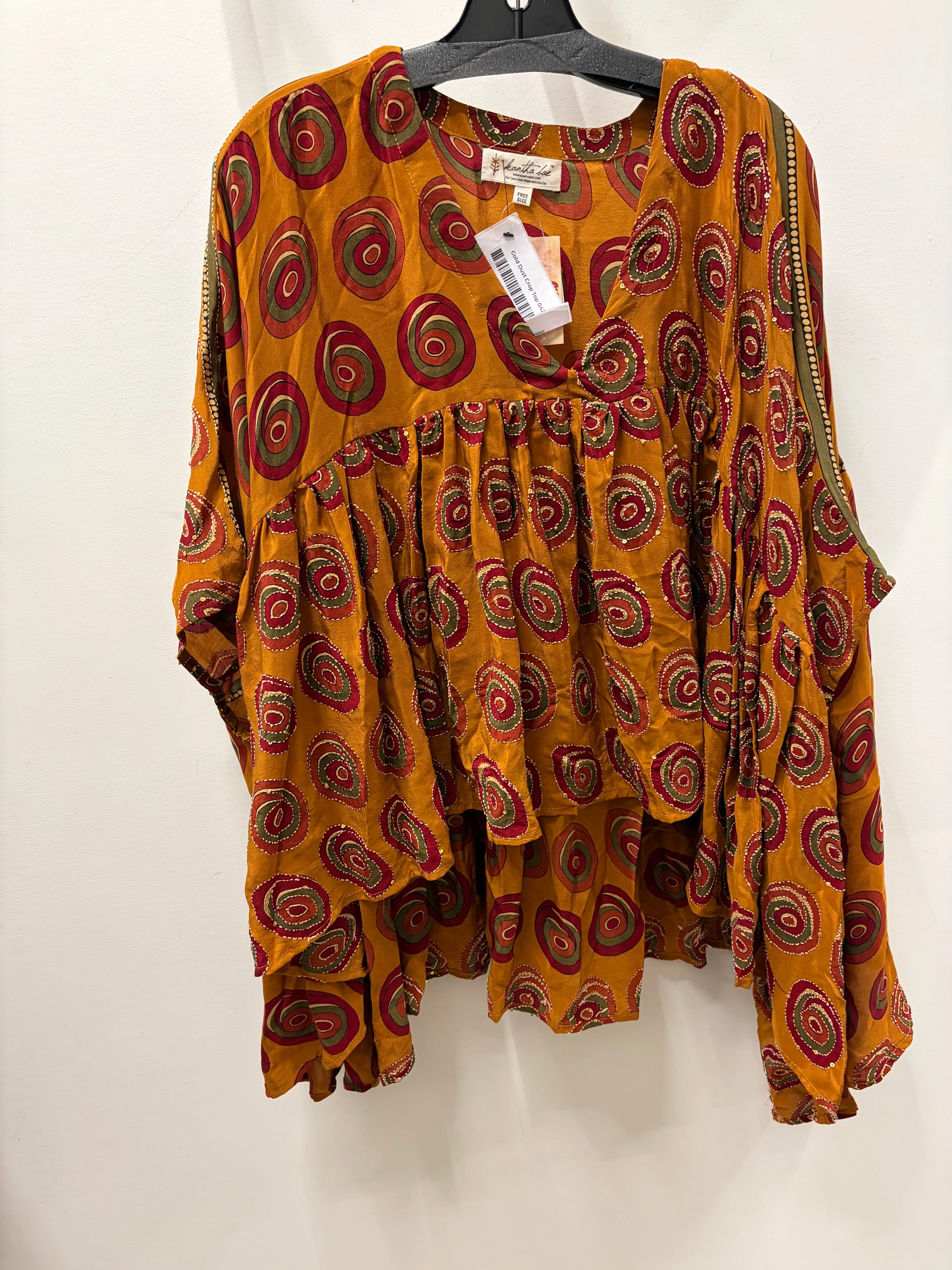 Vintage Sari Silk Crop Top for Women, Gorgeous Handmade Blouse with Flattering Draped Fit, Gold Dust Pattern, Fabrics, Short Top, Shirts