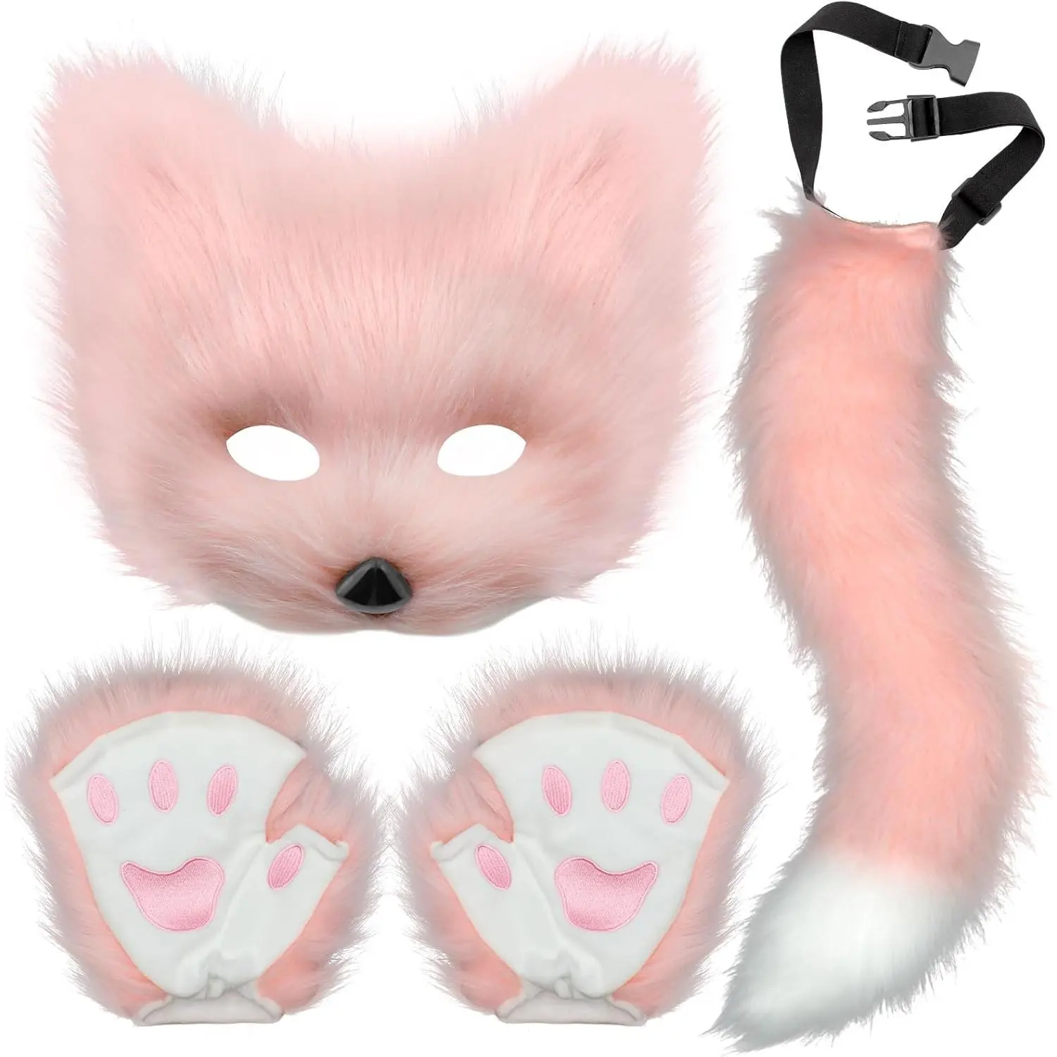 Kids' 3-Piece Therian Wolf Costume Set, Handmade Faux Fur Animal Cosplay with Mask, Paw Gloves & Bendable Tail for Parties, Costumes
