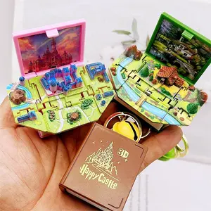 Fantasy Magic 3D Jumping Book Keychain, Bag Charm, Surprise Gift, Party Gift, Dinosaur Space Castle Ship Theme Collection, Unisex