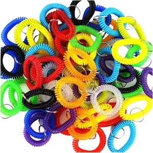 Pack of 55 Wristlet Keychains Stretchable Plastic Wrist  Bracelet  Wrist Coil Wrist Band Key Ring Chain Holder Tag