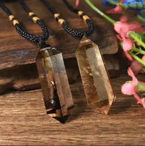 Natural Smoky Quartz Stone Wand Double Points Pendant Healing Spiritual Protection Crystal Charm Necklace