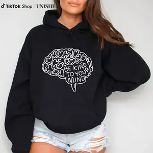 BE KIND TO YOUR MIND Graphic Tee – Mental Health Awareness Casual Long Sleeve Hoodie