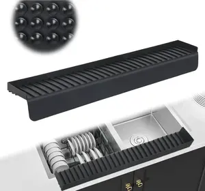 Faucet Splash Guard 4" x 30", Faucet Water Catcher Mat, Longer  Sink Mat for Kitchen, Bathroom, Laundry Room, Farmhouse for Quartz Kitchen SinkBlack