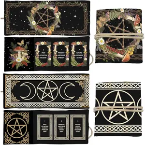 Triple Moon Pentagram Tarot Card Holder Large Polyester Storage Bags Magic Divination Card Organizer 2 Pack