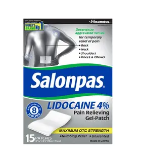 Hisamitsu Salonpas Lidocaine 4% Pain-Relieving Gel-Patch 15 ct Targeted Numbing Relief for Backaches Injuries Unscented Non-Intrusive 3.5" x 5"