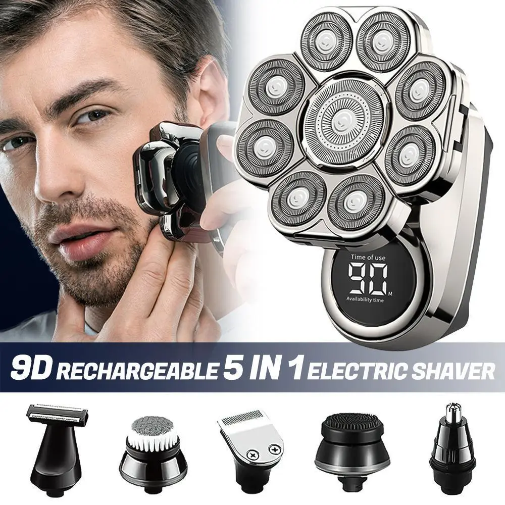 Men's Hair Trimmer, 6-in-1 Head Shaver for Bald Men,Professional, Waterproof Wet/Dry Grooming Kit, Cordless LED Display Rechargeable Bald Head Razor for Home