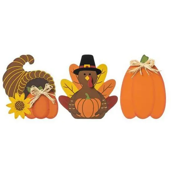 Glitzhome 7"H Thanksgiving Pumpkin, Turkey Tabl  Decor S/3