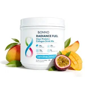Bonno Radiance Fuel Clear Protein & Collagen Powder with 20g Whey & 10g Collagen for Hair Skin & Nails Health, 20 Servings Zero Sugar Tropical Mango Passionfruit