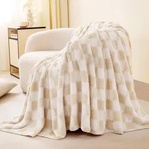 Cozy Blanket Soft Warm Throw for Sofa Bed Couch  Season Use,Checkerboard-Beign 60" x 80"