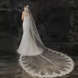 Vintage-Inspired Long Wedding Veil with Embroidered Lace - Formal Bridal Look for Ceremony - Trending on TikTok