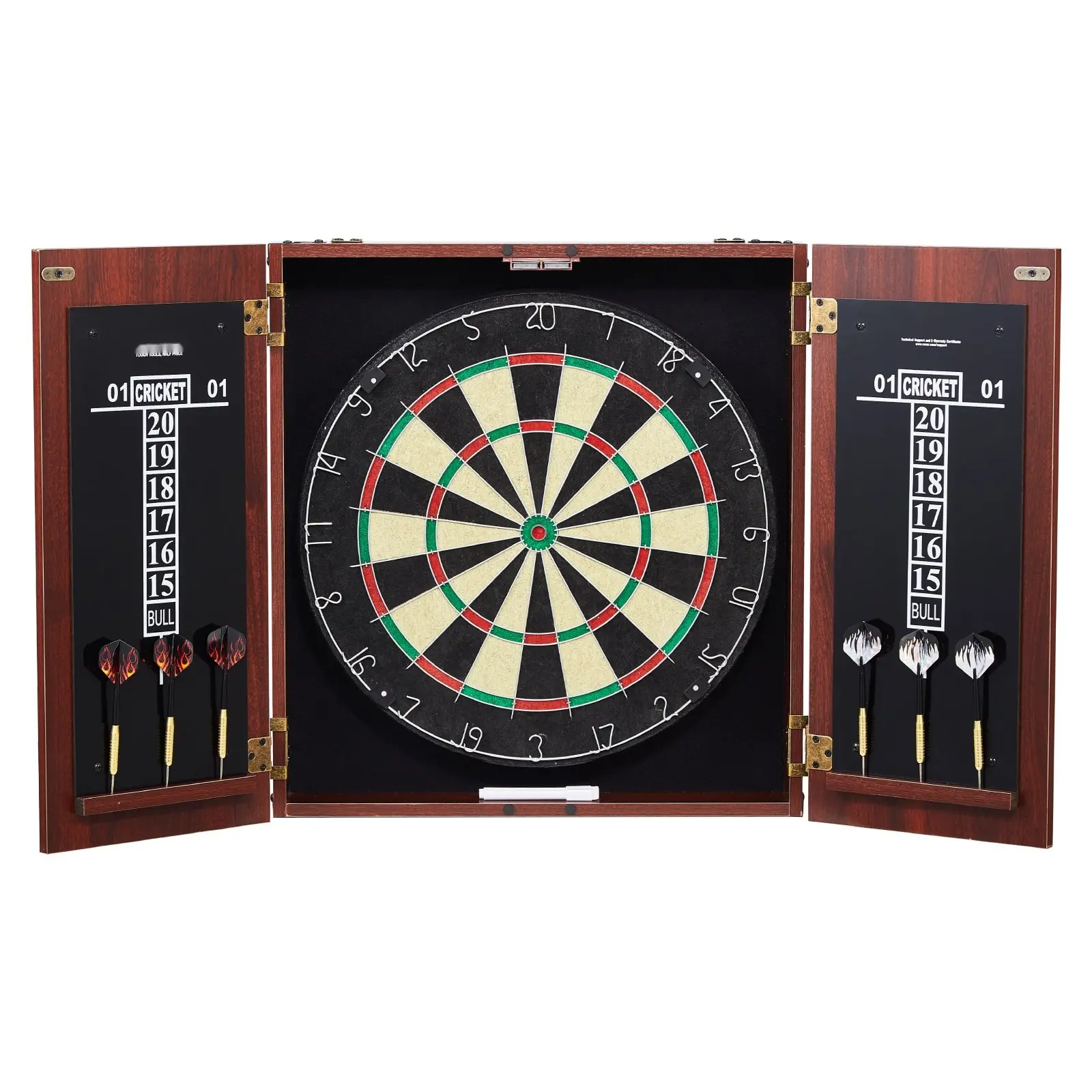 Regulation Size Dartboard And Cabinet Set With Included Steel Tip Darts, Complete Accessories, Durable Wooden Cabinet, Wall Mount Bracket, Magnetic Doors, Bristle Dartboard, Suitable For Home Game Rooms And Recreational Play