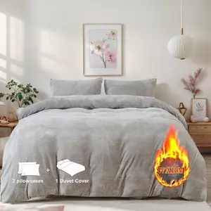 Plush Shaggy Fuzzy Duvet Cover Set 3 Piece, 200gsm Luxury Thick Comforter Cover Set, Soft Faux Fur Fluffy Winter Bedding Set(1 Comforter Cover + 2 Pillowcases), Zipper Closure, Machine Washable
