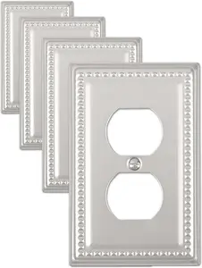 4-Pack Satin Nickel Outlet Covers, Metal Wall Plates for Electrical Outlets, Decorative  Plates and Socket Covers, Midsize