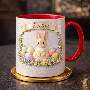 Personalized Bunny Easter Mug, Custom Name Easter Bunny Coffee Mug, Cute Spring Bunny Mug Gift, Easter Basket Gift for Kids