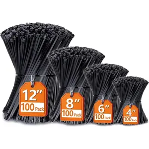 Zip Ties Assorted Sizes(4"+6"+8"+12"), 400 Pack, Black Cable Ties, UV Resistant Wire Ties by