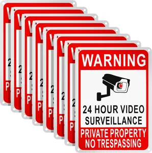 4 Pack Private Property No Trespassing Sign 24 Hour Video Surveillance Sign Reflective Aluminum Security Camera Sign Trespassers Will Be Shot Sign Warning Signs for Home Safety