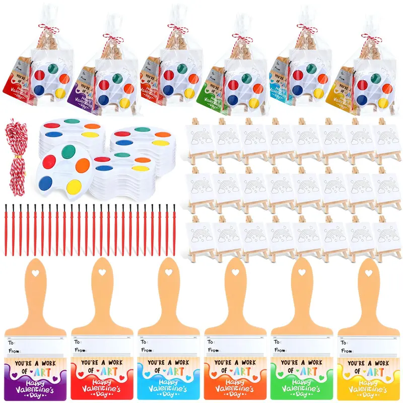 18/36 Pcs Mini Rainbow Brown Watercolor Paint Sets - Watercolor Party Supplies, Party Bags & Gifts with Paint, Canvas Panel, Wooden Easel & Brush Kit for Students, Teacher School Creativity Booster, Valentine's Day Art Theme, Classroom, School Supplies