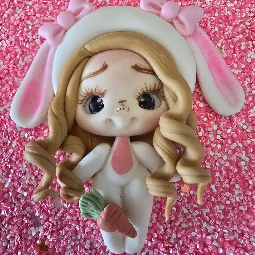 Bunny Clay Doll - Approximately 2.6 Inches Hand-Made Doll with Unique Hairbow Design for DIY Crafts and More