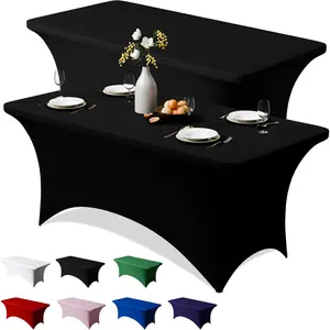 2 Pack 6FT Spandex Table Cloth - 72 x 30 Inch Rectangular Stretch Tablecloth, Wrinkle Resistant Scretch Table Cover for Wedding,, Banquet,, Decoration (2Pcs,Black)